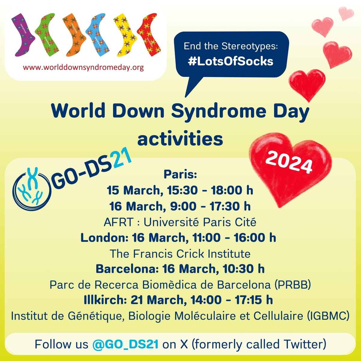 GO-DS21 (@go_ds21) on Twitter photo ❤️We are kicking things off early:
🗓️21 March is #WorldDownSyndromeDay (3 copies of chromosome 21), but we start celebrating and honoring people who live with #DownSyndrome on 15 March already.🎶
See go-ds21.eu for details!
<a href="/t21rs/">Trisomy 21 Research Society</a> <a href="/T21_Fr/">Trisomie 21 France</a> <a href="/TheCrick/">The Francis Crick Institute</a> <a href="/the_prbb/">Biomedicina BCN</a> <a href="/IGBMC/">IGBMC</a> ❤️We are kicking things off early:
🗓️21 March is #WorldDownSyndromeDay (3 copies of chromosome 21), but we start celebrating and honoring people who live with #DownSyndrome on 15 March already.🎶
See go-ds21.eu for details!
<a href="/t21rs/">Trisomy 21 Research Society</a> <a href="/T21_Fr/">Trisomie 21 France</a> <a href="/TheCrick/">The Francis Crick Institute</a> <a href="/the_prbb/">Biomedicina BCN</a> <a href="/IGBMC/">IGBMC</a>