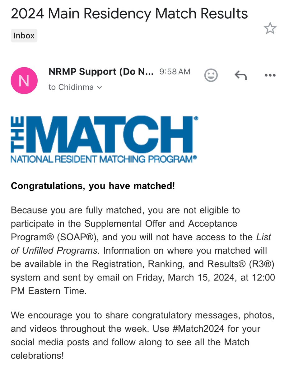 Officially an incoming intern 🥺🩷

MATCHED! #Match2024 #MatchWeek2024 #IMBound 😩