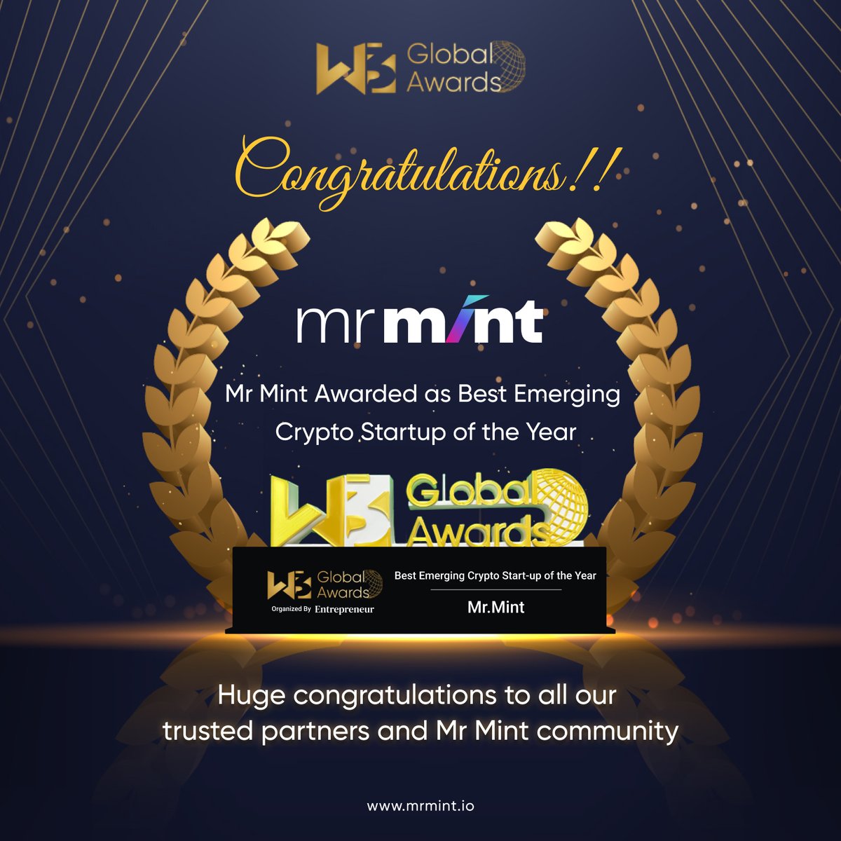 Thrilled and honored to be crowned the Emerging Crypto Startup of the Year at W3 Summit! 

This award fuels our passion to redefine the crypto landscape.

Thank you for believing in Mr Mint!

#mrmint #cryptostartup #W3summit #W3GlobalAwards #globalawards #emergingcrypto #Asia