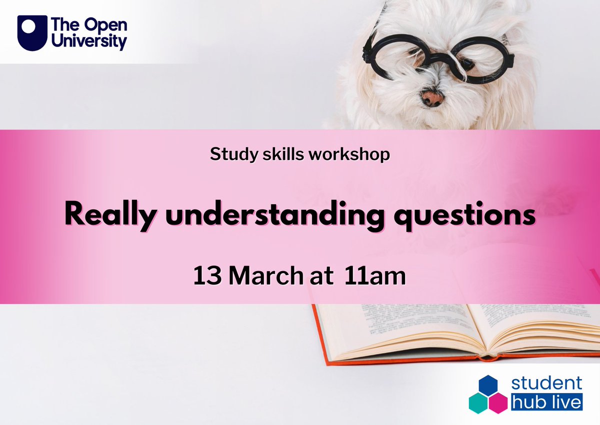 I think the cute little dog in the imagery for this Wednesday's session, 'Really understanding questions' made it fill up extra quickly! Thanks for booking, all 600 of you! 😍 If you want to catch-up on this session, it'll be available here afterwards: studenthublive.open.ac.uk/content/really…