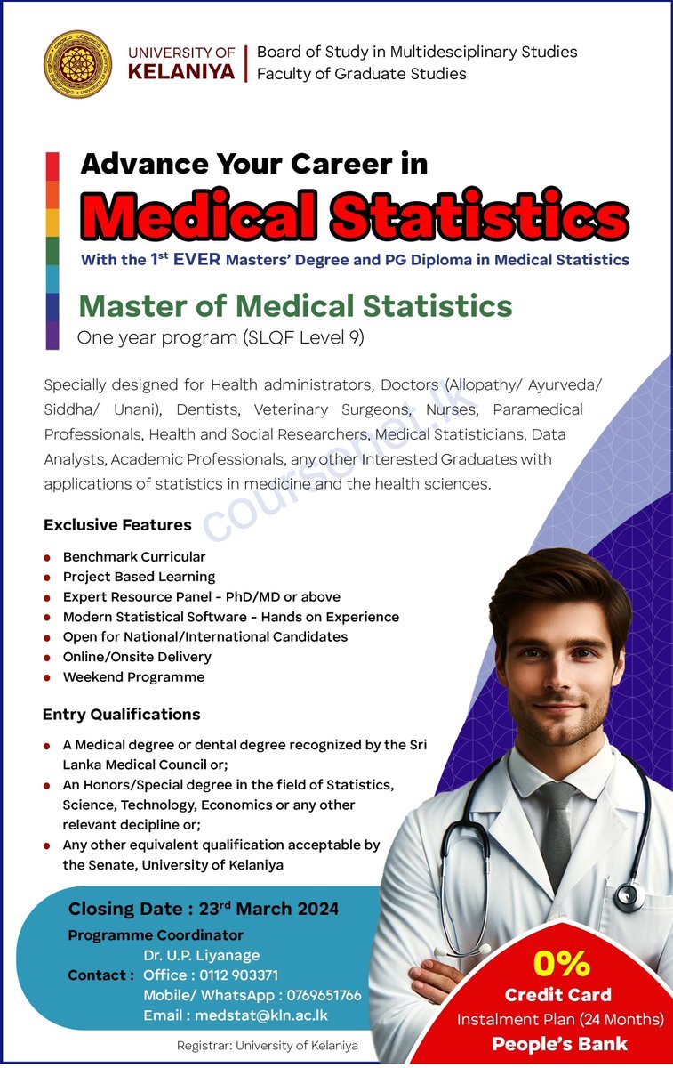 Master of Medical Statistics from the University of Kelaniya #masters #statistics #MedicalStatistics #course #coursenet