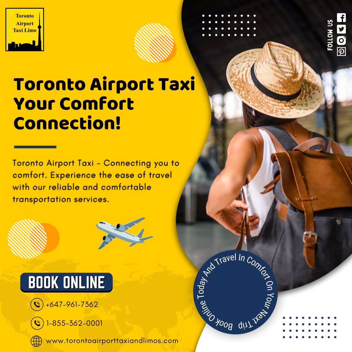 🚖✈️ Toronto Airport Taxi Your Comfort Connection ✈️🚖

Embark on a journey of comfort with Toronto Airport Taxi! 🌟
.
#TorontoAirportTaxi #AirportTransportation #TravelComfort #SpecialArrival #PersonalizedExperience #TimeEfficientArrivals #FocusOnYourJourney #BookNow