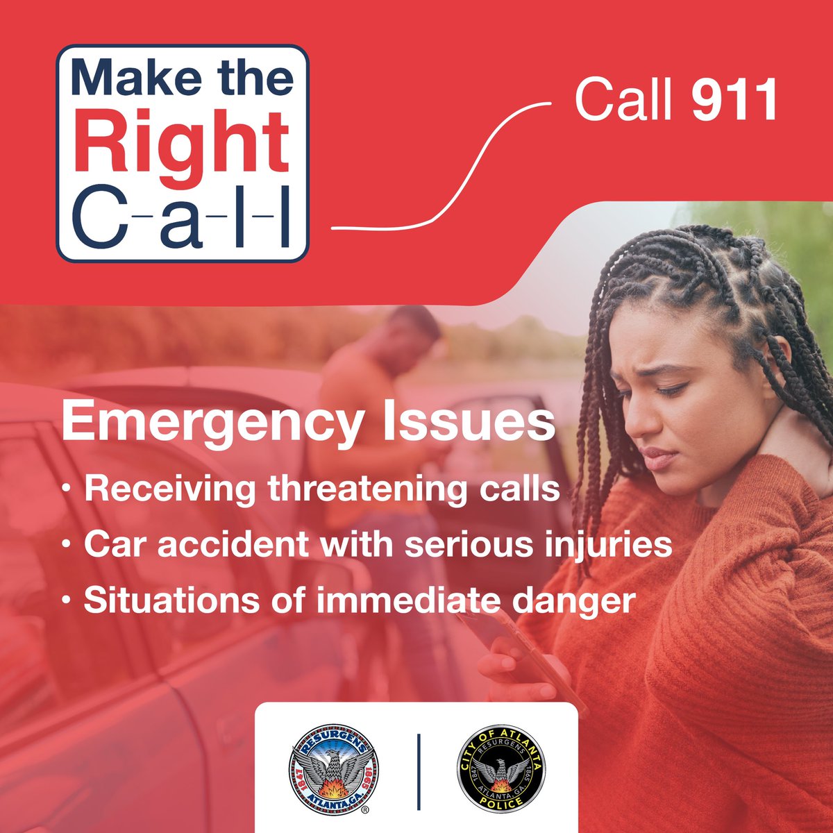 Make the right call, Atlanta! When it comes to non-emergency concerns, ATL311 is your go-to! Whether it's potholes, graffiti, or noise complaints, simply dial ATL311 or use the ATL311 app chatbox to report it. You can even text non-emergency concerns to 911 too! #MakeTheRightCall