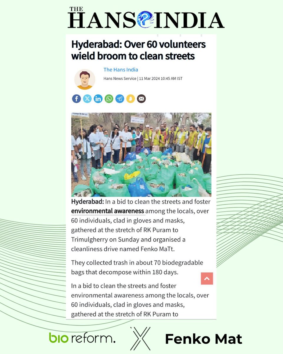 BioReform's tweet photo. Breaking news: Our efforts to keep our community clean made waves in the newspapers! Thank you to all the volunteers who made this possible.
#CleanUpSuccess 🌎💚 #GreenPartner #Bioreform #hyderabadcyclingrevoltion #cleanupdrive #hyderabad #reliefriders #swacchbharat #hyderabad https://t.co/Osl2APA9Gz