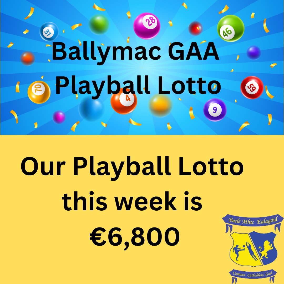 This weeks Jackpot is €6,800 and the draw will take place tonight Monday 11th March 2024. Play Ball Lotto Ticket sales close at 6 pm sharp.

Tickets can be purchased by clicking here play.clubforce.com/play_newa.asp?…