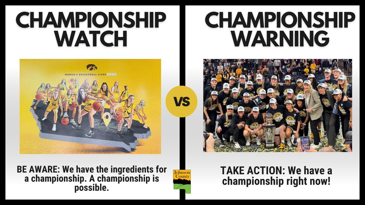 JohnsonCountyIA's tweet photo. Spring is around the corner, which means the threat of severe weather. Now is a good time to go over the difference between a WATCH and a WARNING. 🏀🏆 https://t.co/dy0Lg8iHEa