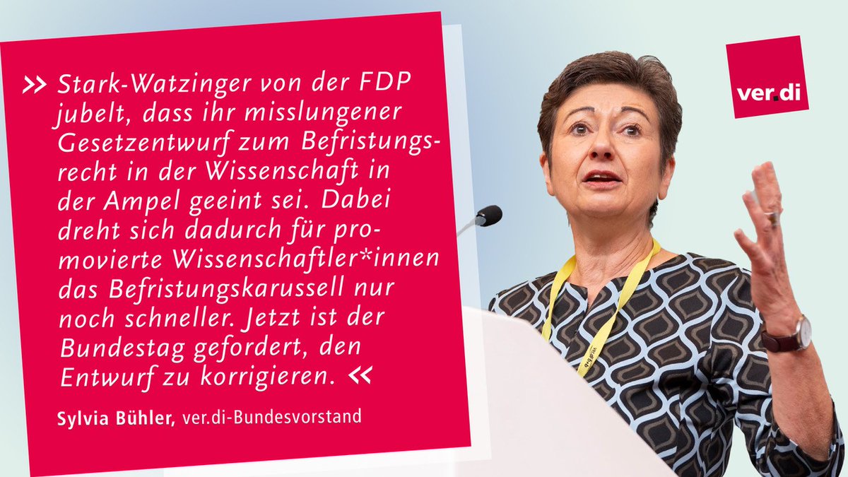 Der Gesetzesentwurf der Bundesregierung zum #WissZeitVG ist unbrauchbar. Das muss jetzt der Bundestag reparieren. #StopptDauerbefristung #IchbinHanna gesundheit-soziales-bildung.verdi.de/themen/befrist…