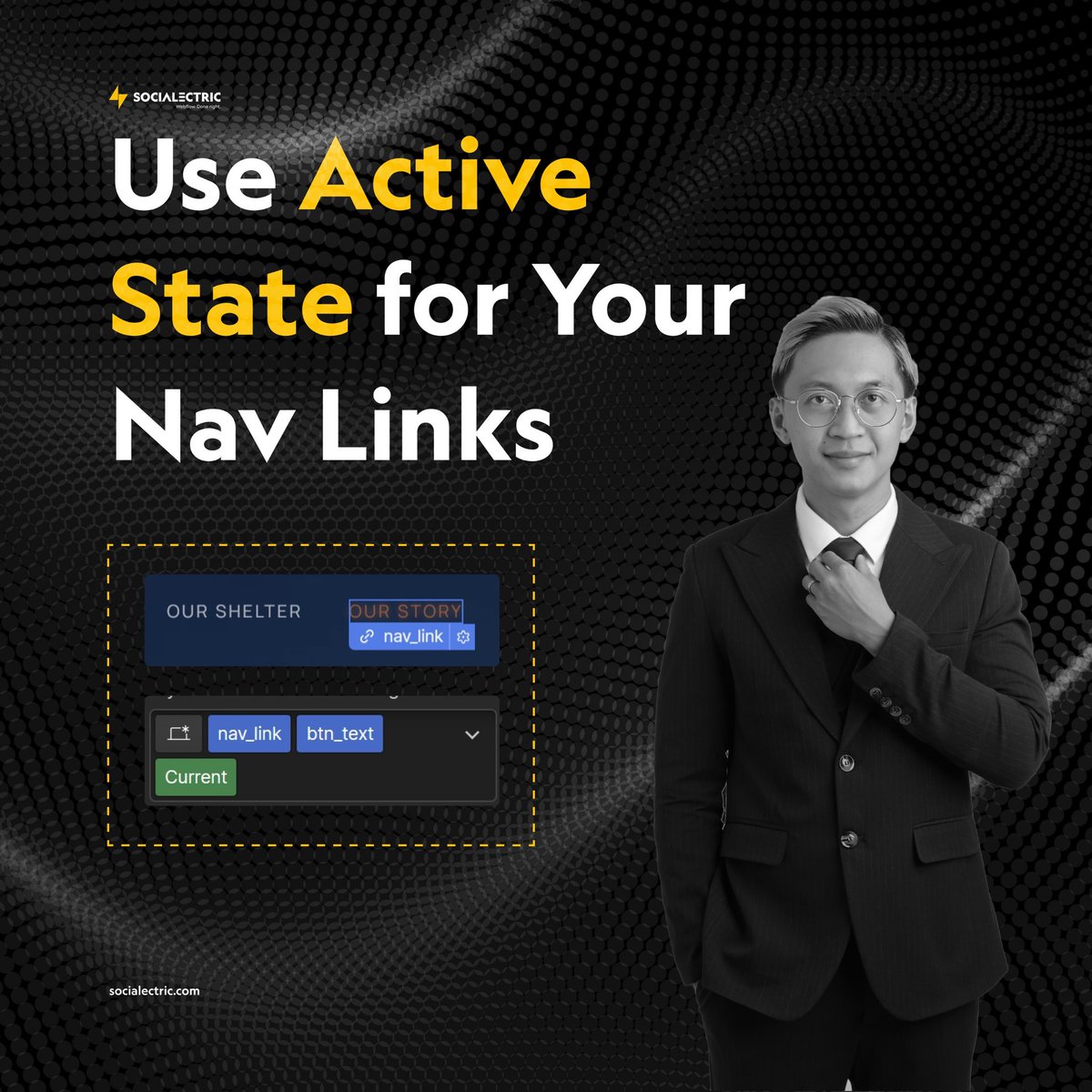 An active state refers to the appearance or behavior of an element when it's interacted with or selected by the user. 

#webflow #socialectric #activestate