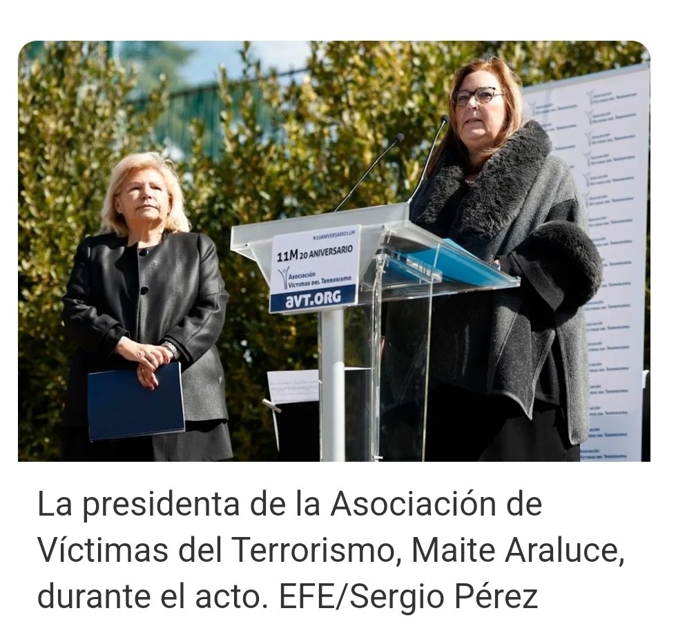 trecebarras1's tweet photo. La SINVERGÜENZA e INDIGNA @maitearaluce , Presidenta de la @_AVT_ , sigue insinuando que el atentado de 11M fue ETA. Dice lo mismo que el MISERABLE de Aznar... Dios los Crea, ellos se juntan y despues lo pudren todo. @FundacionFaes @ppopular .
#AznarAprision #AcebesAprision https://t.co/D2oxXwlH53