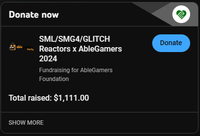 SuperRacoonBros's tweet photo. Big shoutout to everyone who participated and showed up to our SML/SMG4/GLITCH Reactors x AbleGamers Charity Stream yesterday! 

Together, we smashed it with $2,163.94 raised for @AbleGamers.  So proud of what we've accomplished together as a community!❤️ (1/2) https://t.co/8DfEPandyn