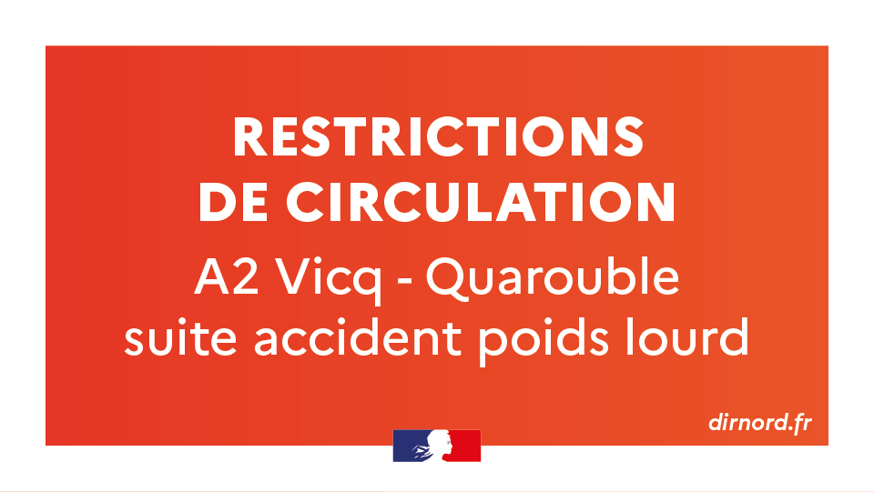Dir_Nord's tweet photo. ⚠️Autoroute A2 - Vicq/Quarouble, retrouvez les informations et les restrictions à la suite de l'accident de poids lourd du 8 mars dernier.
Cliquez-ici :
https://t.co/xEIsBBoeeS
#dirnord #accident #A2 #poidslourd #Vicq #Quarouble https://t.co/TV3jJ5K83k