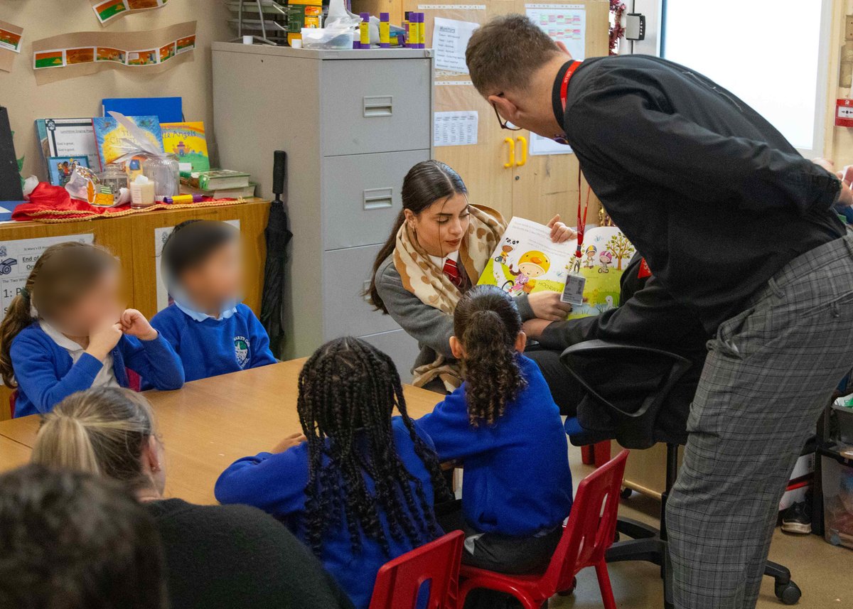 UoBSchool's tweet photo. We had such a wonderful time! Our pupils did a great job and enjoyed reading with children @stmarysb29 📖🫶 thank you for your time this morning! @CLFBookAwards @ChildrensLFests @ChristiGabbitas @UoBSchool_Lib @uobsauthorwall #readingforpleasure #TeamUoBS #readingcommunity https://t.co/Wu0cpbfIqC