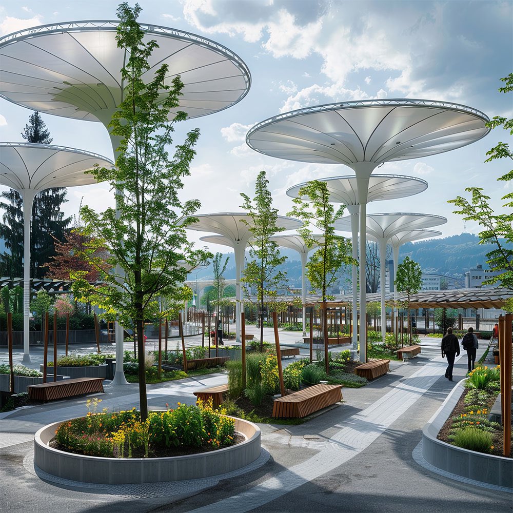 parametricarch's tweet image. Urban Crop Parks with Tensile Structures, AI-generated concept for urban farming.

parametric-architecture.com/urban-crop-par…