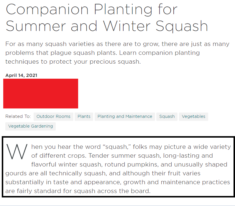 LauraLeeSEO's tweet image. Talking about fluffy vs. helpful article introductions. For this, I did a search for &quot;what to plant near summer squash.&quot;

Here are a couple of intro examples. One that gets right to the point and one that is just fluff.

Stick to the topic. #helpfulcontent