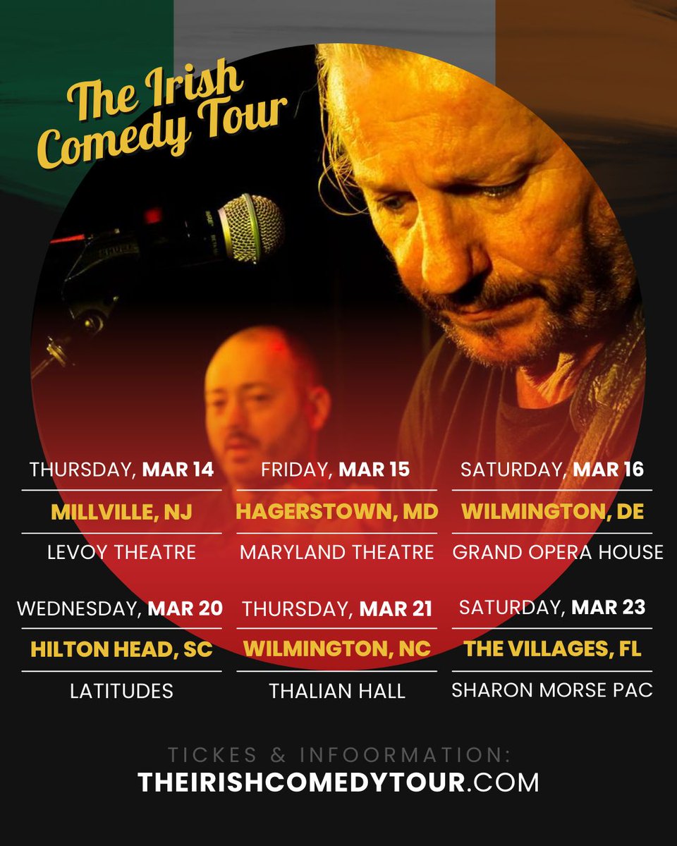 Haven't seen the 2024 tour yet? There's a still a handful of opportunities! The boys are coming to New Jersey, Maryland, Delaware, the Carolinas, and Florida before the month comes to a close! Visit theirishcomedytour.com for tickets and information!