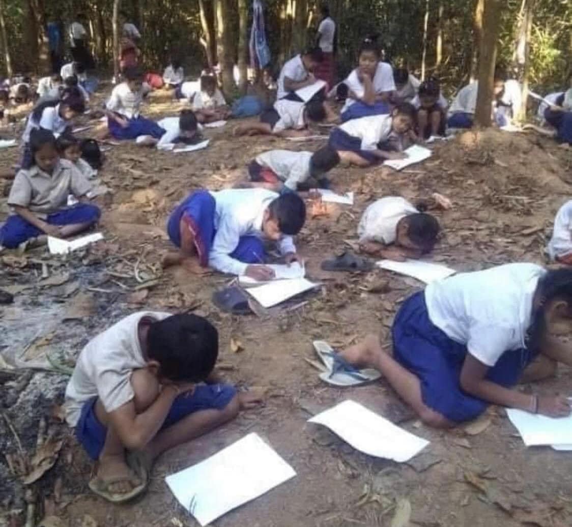 Education during revolution in Myanmar. Students taking final exam. Pho crd: facebook.com/photo/?fbid=38…