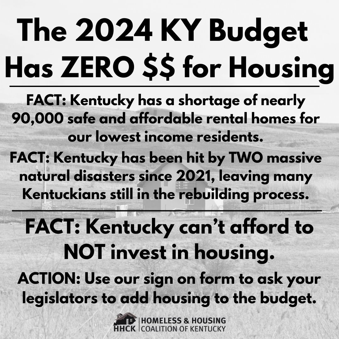 Use the link in our bio to send a message to your legislators to let them know: Kentucky can't afford to NOT invest in housing. #KYGA24  tinyurl.com/2024HousingBud…