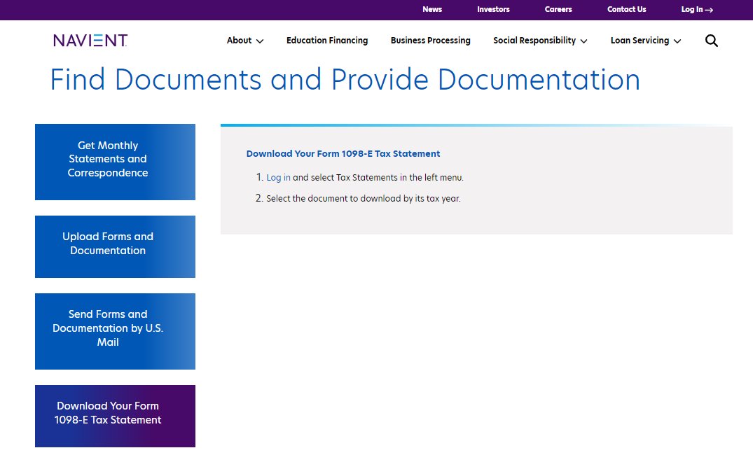 Looking for your 1098-E form this tax season? Log in to your account on Navient.com and select 'Tax Statements' in the left menu. Visit our convenient online help center for more FAQs: navient.com/loan-servicing…