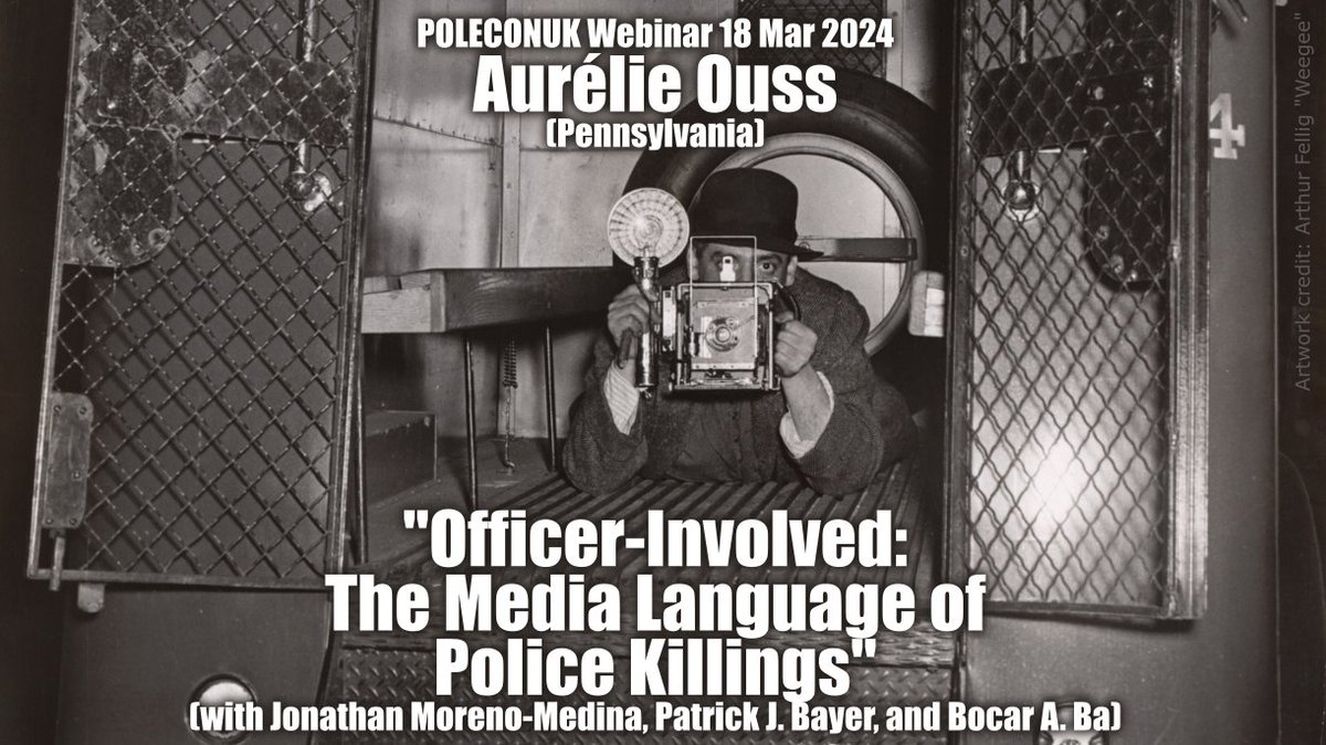 POLECONUK Webinar (@poleconuk_w) on Twitter photo Our next seminar is by Aurélie Ouss (Pennsylvania) who
will present "Officer-Involved: The Media Language of Police Killings" (with Jonathan Moreno-Medina, Patrick J. Bayer, and Bocar A. Ba). Next Monday, 18 Mar 2024.
<a href="/AurelieOuss/">Aurelie Ouss</a> @JMorenoMedina Our next seminar is by Aurélie Ouss (Pennsylvania) who
will present "Officer-Involved: The Media Language of Police Killings" (with Jonathan Moreno-Medina, Patrick J. Bayer, and Bocar A. Ba). Next Monday, 18 Mar 2024.
<a href="/AurelieOuss/">Aurelie Ouss</a> @JMorenoMedina