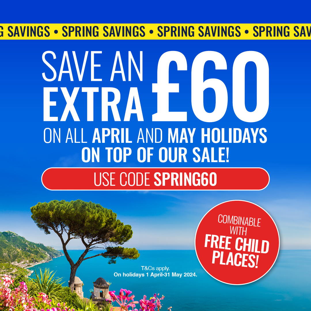 Spring into sunshine this April and May! 😎 Save an EXTRA £60 with code: SPRING60 😍 Book now: spr.ly/6012XLwKq *T&Cs apply #SpringHolidays #Sale #DiscountCode #Savings