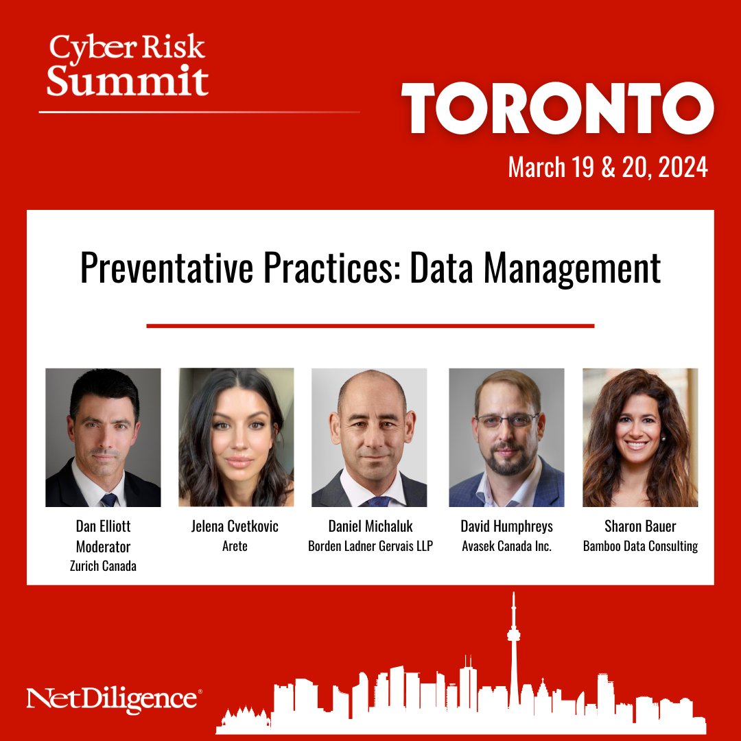 Jelena Cvetkovic, will join other experts and share the latest insights during "Preventative Practices: Data Management" at <a href="/NetDiligence/">NetDiligence®</a> on Wednesday, March 20. Join us for an insightful discussion on data management strategies! #CyberRiskSummit  
hubs.ly/Q02ngSdw0