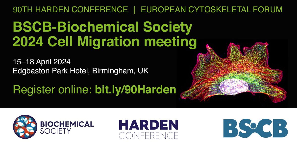 Don't miss out! Just 5 spaces remaining! The European Cytoskeletal Forum: BSCB–Biochemical Society Cell Migration 90th Harden Conference, is taking place 15-18 April in Birmingham! Registration is closing on Thursday 14 March, so secure your space now: ow.ly/mZe450QQerk
