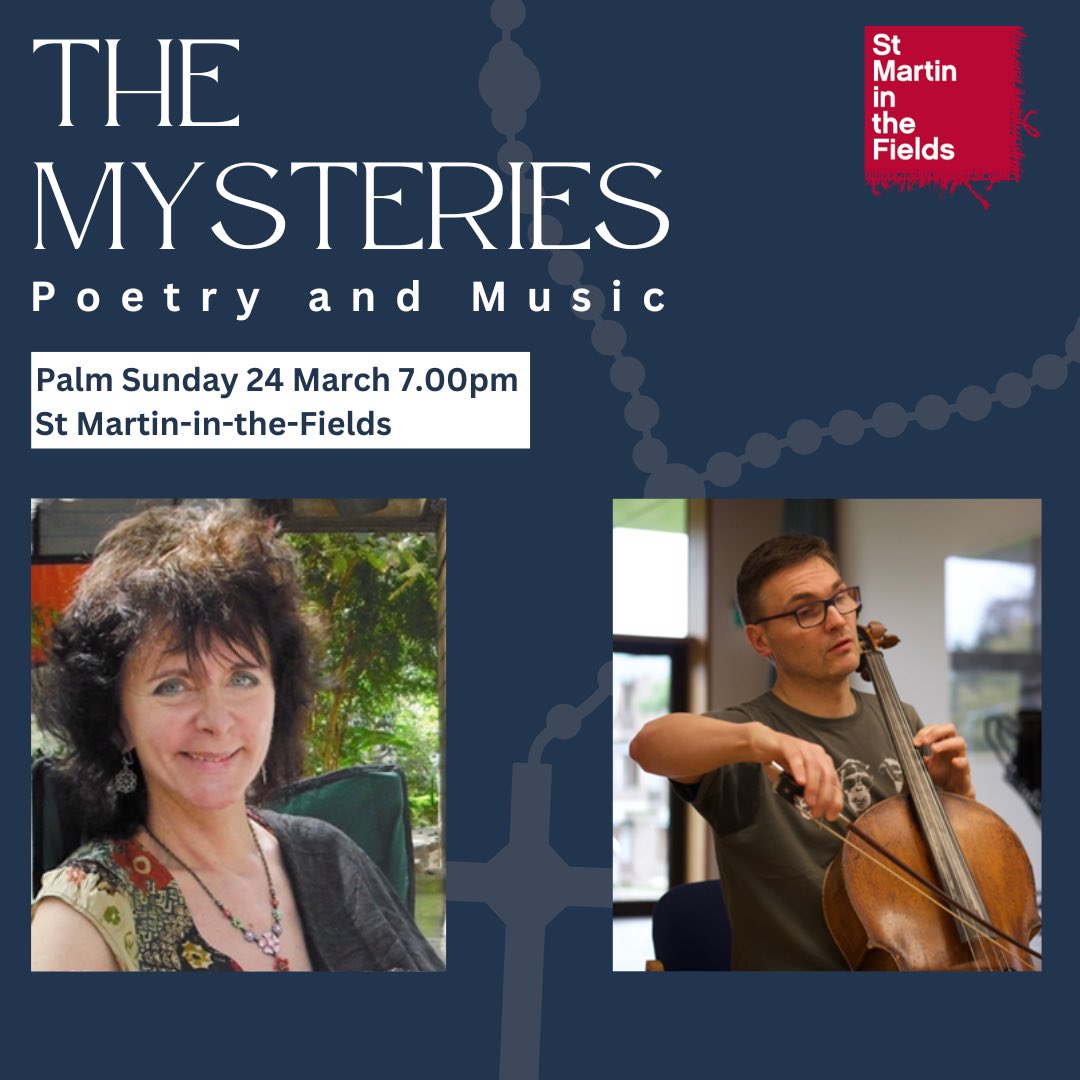 Join us on Palm Sunday at 7pm for The Mysteries. A hauntingly beautiful evening of poetry and music, with original poems from @ruthpadel and Bach’s Cello Suites played by @adrianbradbury8. tinyurl.com/4jpy7hxf