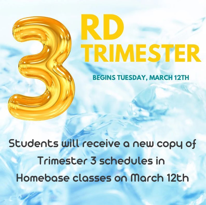 TRIMESTER 3 BEGINS TOMORROW! Students will receive a hard copy of Trimester 3 schedules in Homebase. Let's finish out the school year strong, Lake! 💪🏽 🌟 💙 ✏️ #allaboardLAKE