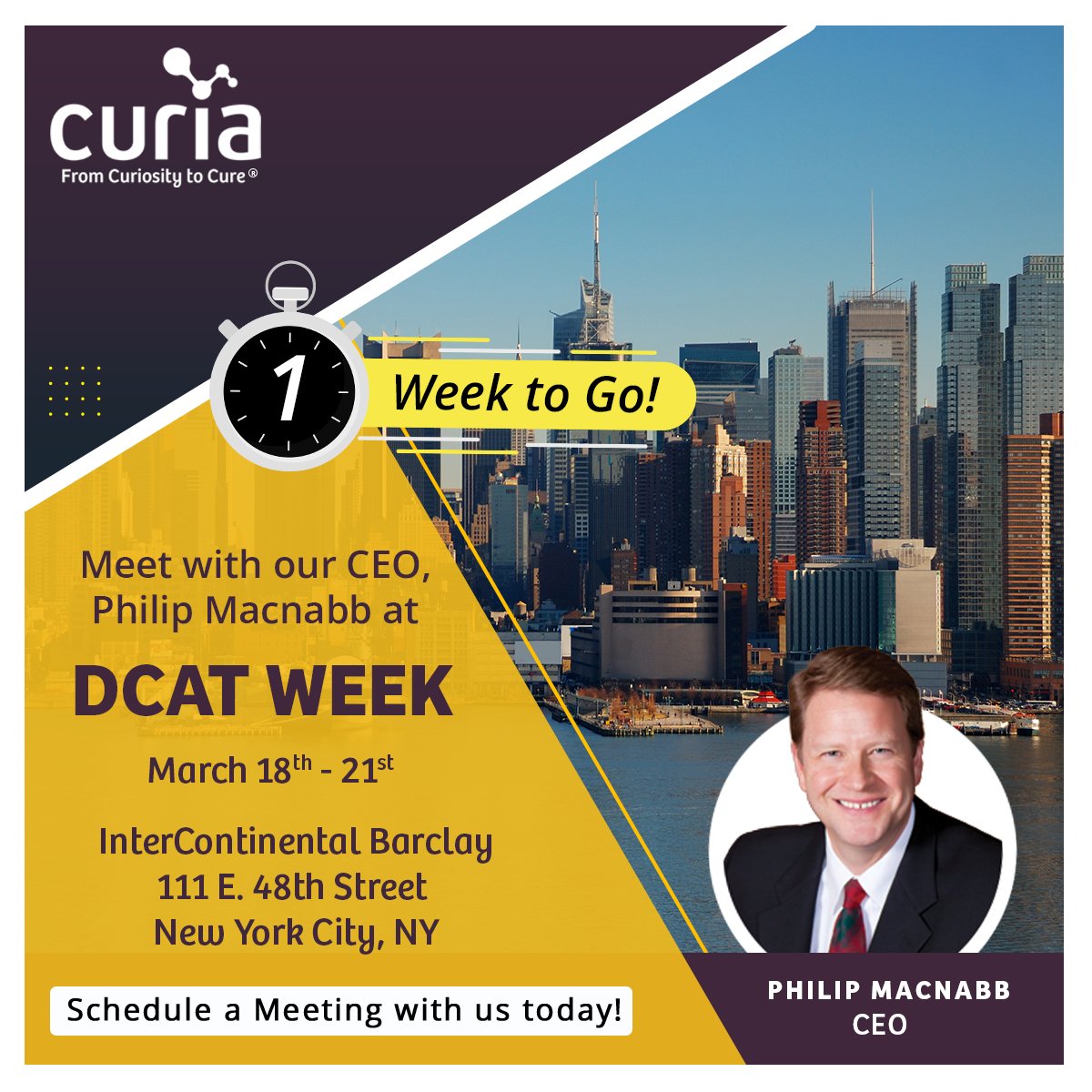 CuriaCDMO's tweet image. #DCATWeek is just around the corner! Have you scheduled a meeting with our experts yet?  

ow.ly/JnA750QwvRl

#global #CDMO #biologics #smallmolecule #pharma #biotech #researchanddevelopment #manufacturing #API