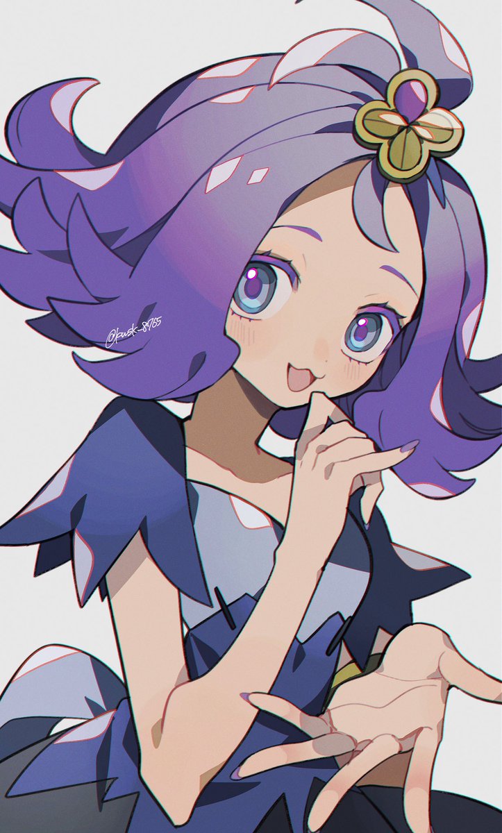 acerola (pokemon) 1girl solo purple hair hair ornament dress open mouth short sleeves  illustration images