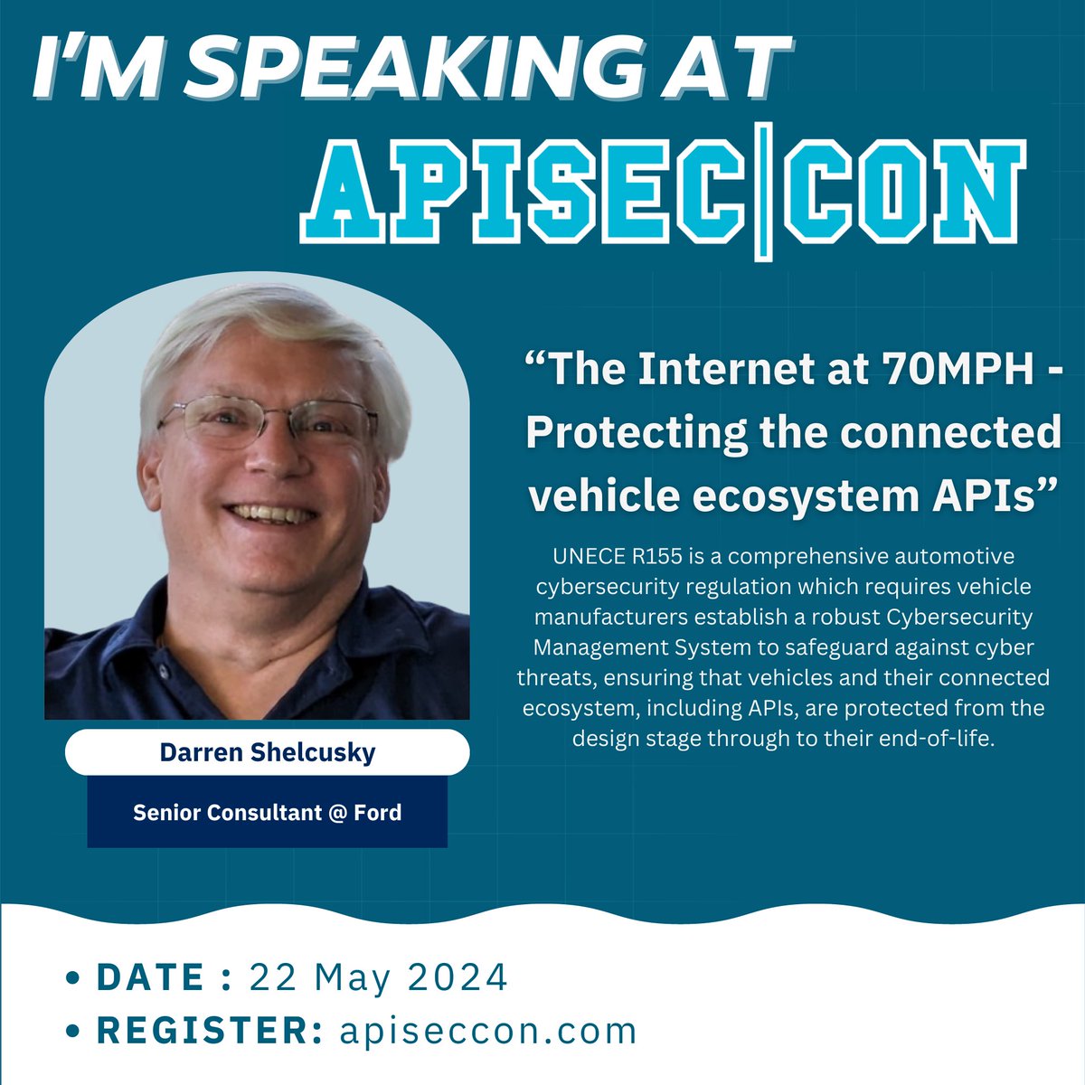 🚨 APISEC CON Speaker Alert 🚨 Darren Shelcusky from Ford will be speaking at APISEC CON on our blue team track! Interested in APIs in the automotive world? Then this is for you! Register: ow.ly/lWP450QP0yy.