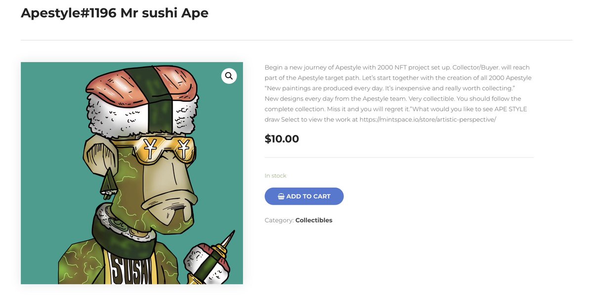Apstyle#1196 Mr sushi Ape mintspace.io/product/apesty… #nft #NFTcollectibles #nftcollector #NFTCommmunity #Cryptocurency #btc #art #ape #apestyle