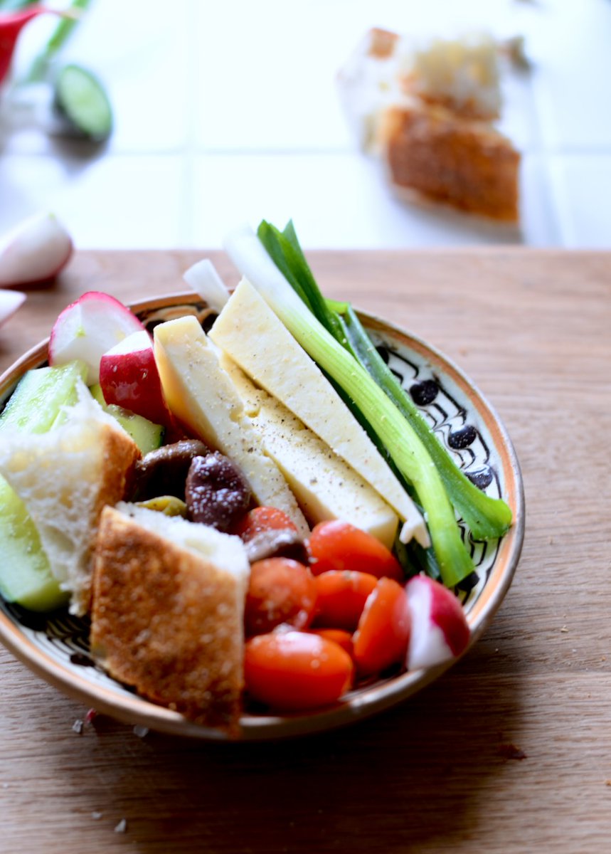 Lunch with @mrskirkhamslanc cheese. In Eastern Europe, we serve cheese as an appetiser, with radishes, spring onions, cucumbers and tomatoes. This cheese has that slightly tangy, yoghurty flavour, making it perfect for serving as a starter.