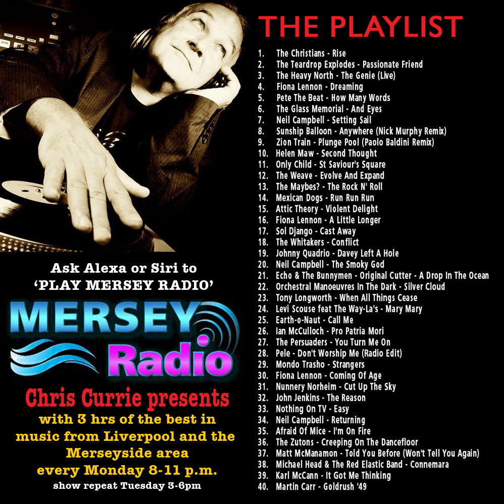 Chris Currie (@currieradioshow) on Twitter photo What's occurring - well let me tell you... <a href="/MerseyRadio/">Mersey Radio</a> from 8-11pm - listen on your SMART SPEAKER just say 'PLAY MERSEY RADIO' or online at merseyradio.co.uk/player
<a href="/MondoTrasho1/">Mondo Trasho</a> <a href="/jimpearsonmusic/">Jim Pearson</a> <a href="/MattMcmanamon/">πΌπππ πΌππΌππππππ πΌππππ</a> <a href="/michaelheadtreb/">Michael Head Official</a> @martin_carr <a href="/aviatormusicuk/">AV8 Records Ltd #MDANT</a> <a href="/karlmccannmusic/">Karl McCann</a> What's occurring - well let me tell you... <a href="/MerseyRadio/">Mersey Radio</a> from 8-11pm - listen on your SMART SPEAKER just say 'PLAY MERSEY RADIO' or online at merseyradio.co.uk/player
<a href="/MondoTrasho1/">Mondo Trasho</a> <a href="/jimpearsonmusic/">Jim Pearson</a> <a href="/MattMcmanamon/">πΌπππ πΌππΌππππππ πΌππππ</a> <a href="/michaelheadtreb/">Michael Head Official</a> @martin_carr <a href="/aviatormusicuk/">AV8 Records Ltd #MDANT</a> <a href="/karlmccannmusic/">Karl McCann</a>