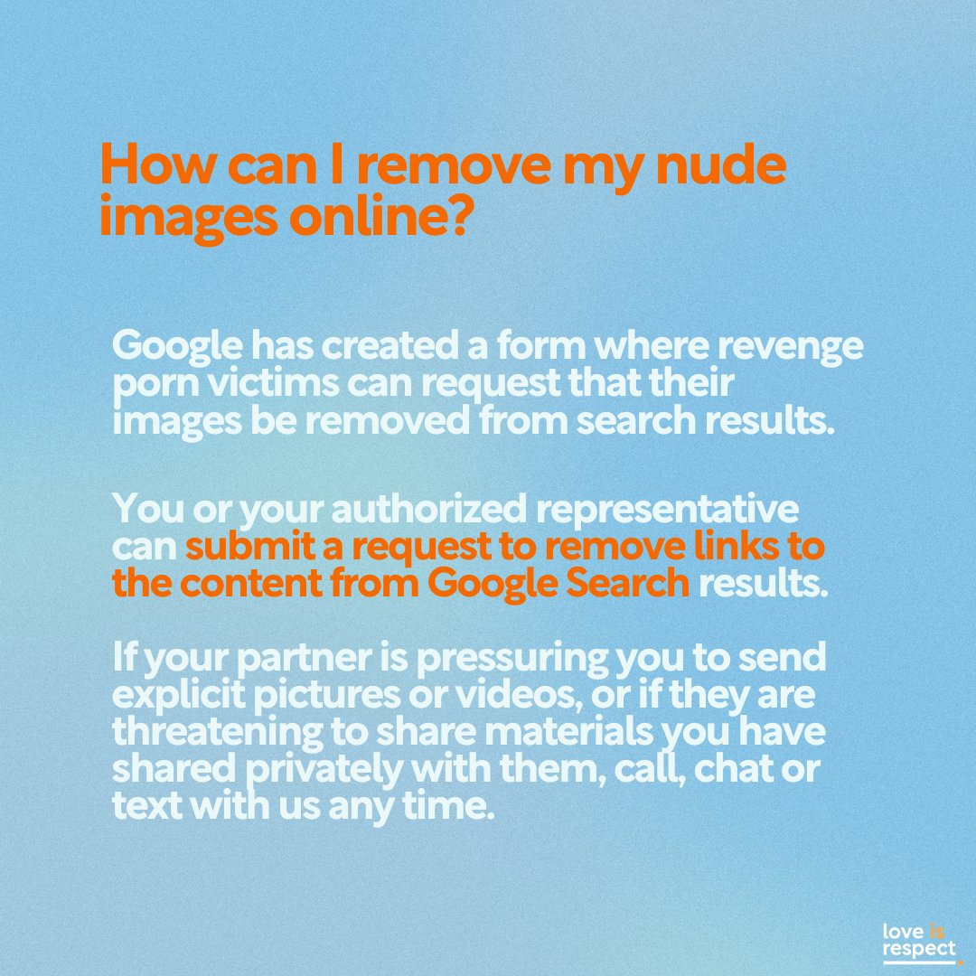 Here is your guide on image-based abuse (also known as revenge porn) Learn more at bit.ly/32WcfIt for guidance and support on how to remove nude images online. 🧡 #ImageBasedAbuse #HealthyRelationships #EndDatingAbuse