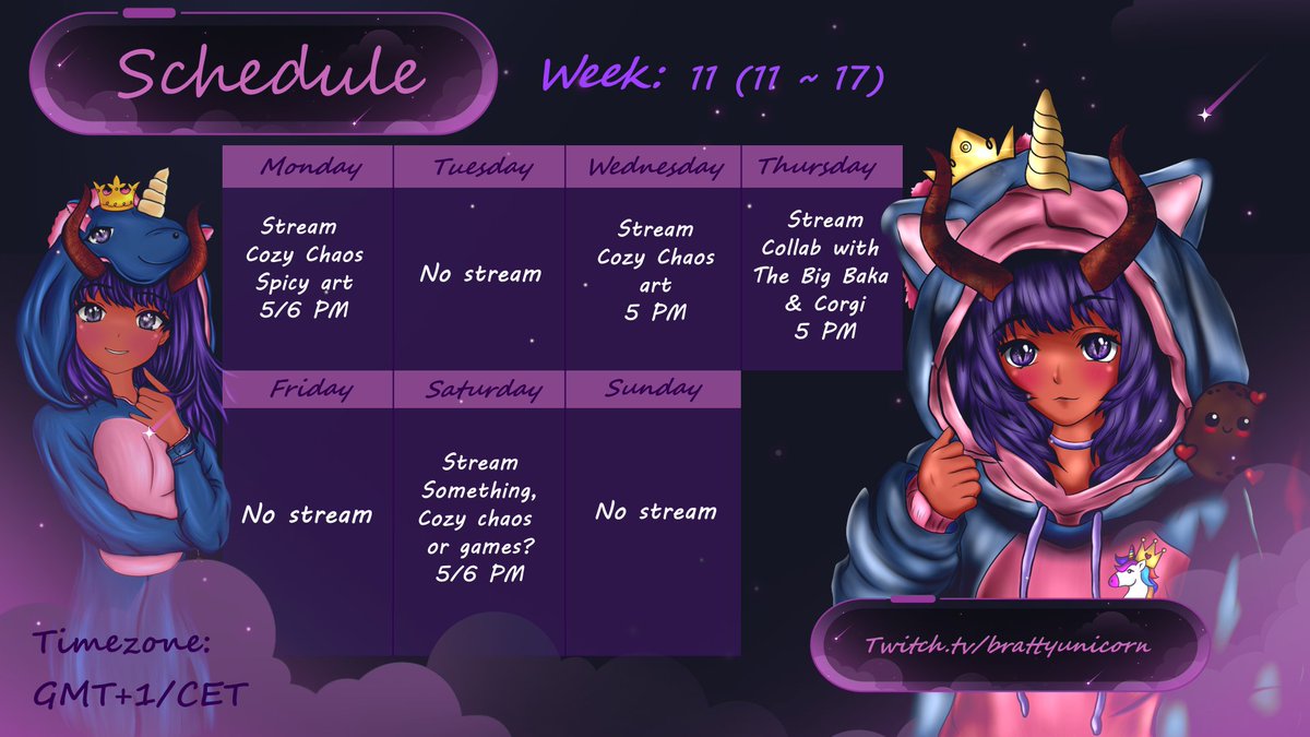 MBrattyUnicorn's tweet photo. Week 11 is here and will be dominated by the Cozy Chaos times ๐ค๐ฆ
But we will head back into the company with The Big Baka @Bonssuli and later be joined by the Wonderful Corgi @BiscuitSmol ๐ค
~Stay chaotic~
#smallstreamer #twitch #streams #smoldemon #streamingtogether https://t.co/VOGznin7j0
