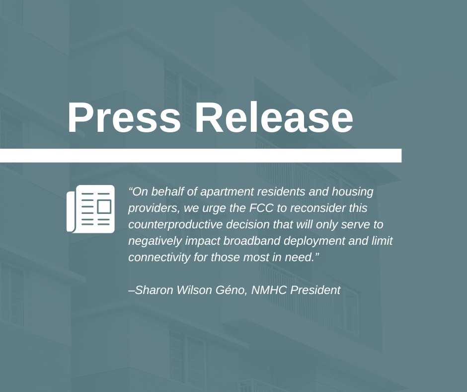 BREAKING: This past Friday, the National Multifamily Housing Council (NMHC) filed a petition to appeal the Federal Communications Commission’s (FCC) new Digital Discrimination Rule. Read more: nmhc.org/news/press-rel…