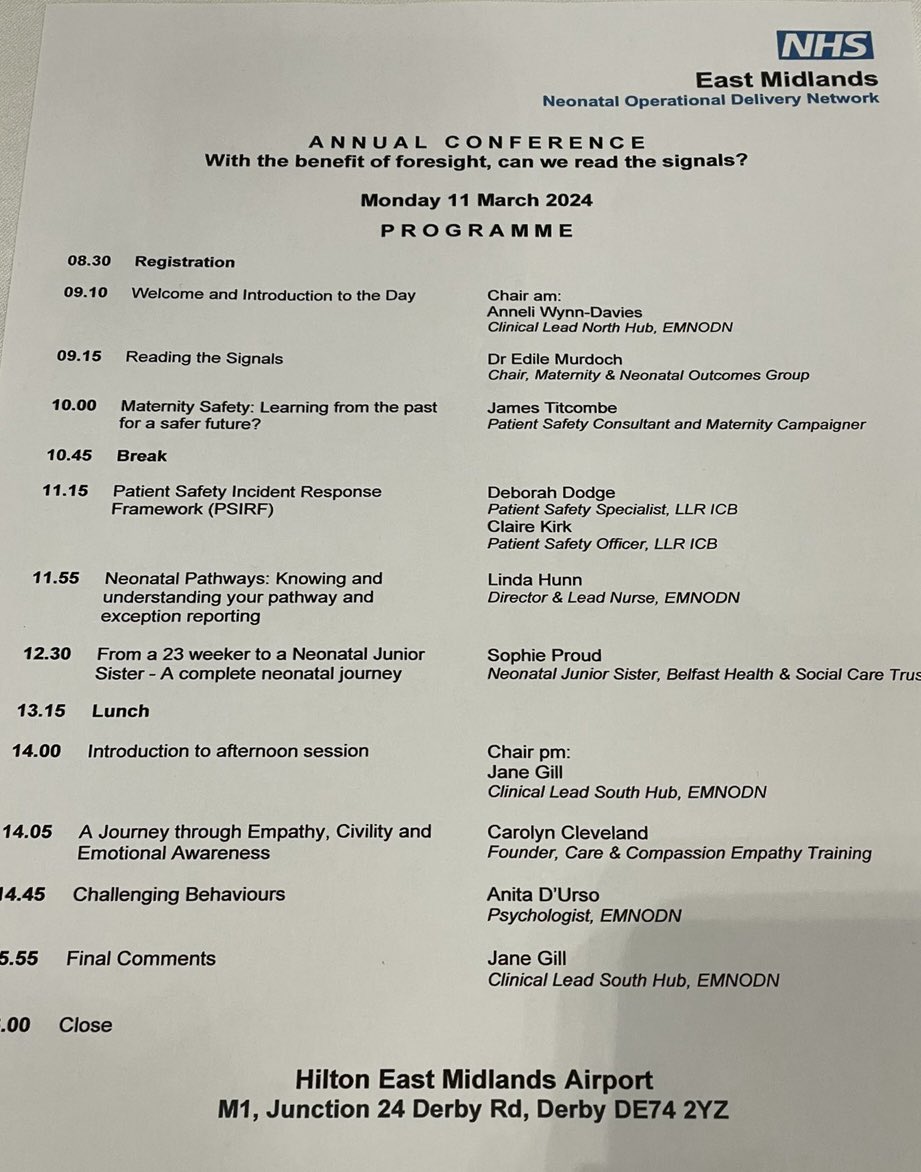 Great speaking on #empathy #civility and #emotionalawareness in #patientsafety at the East Midlands Neonatal Operational Delivery Network annual conference.