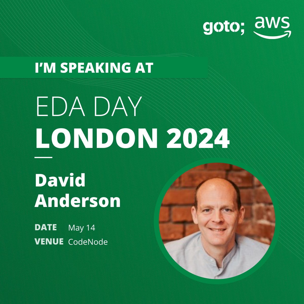 #GOTOEDADay #London is May 14 @codenodeuk! I am excited to announce our next speaker @davidand393. Author of 'The Value Flywheel Affect', host of @ServerlessEdge, and a true EDA genius. Tickets are going fast & seating is limited. Use 'eric90' to save 10%. gotoldn.com/2024-eda-aws-d…