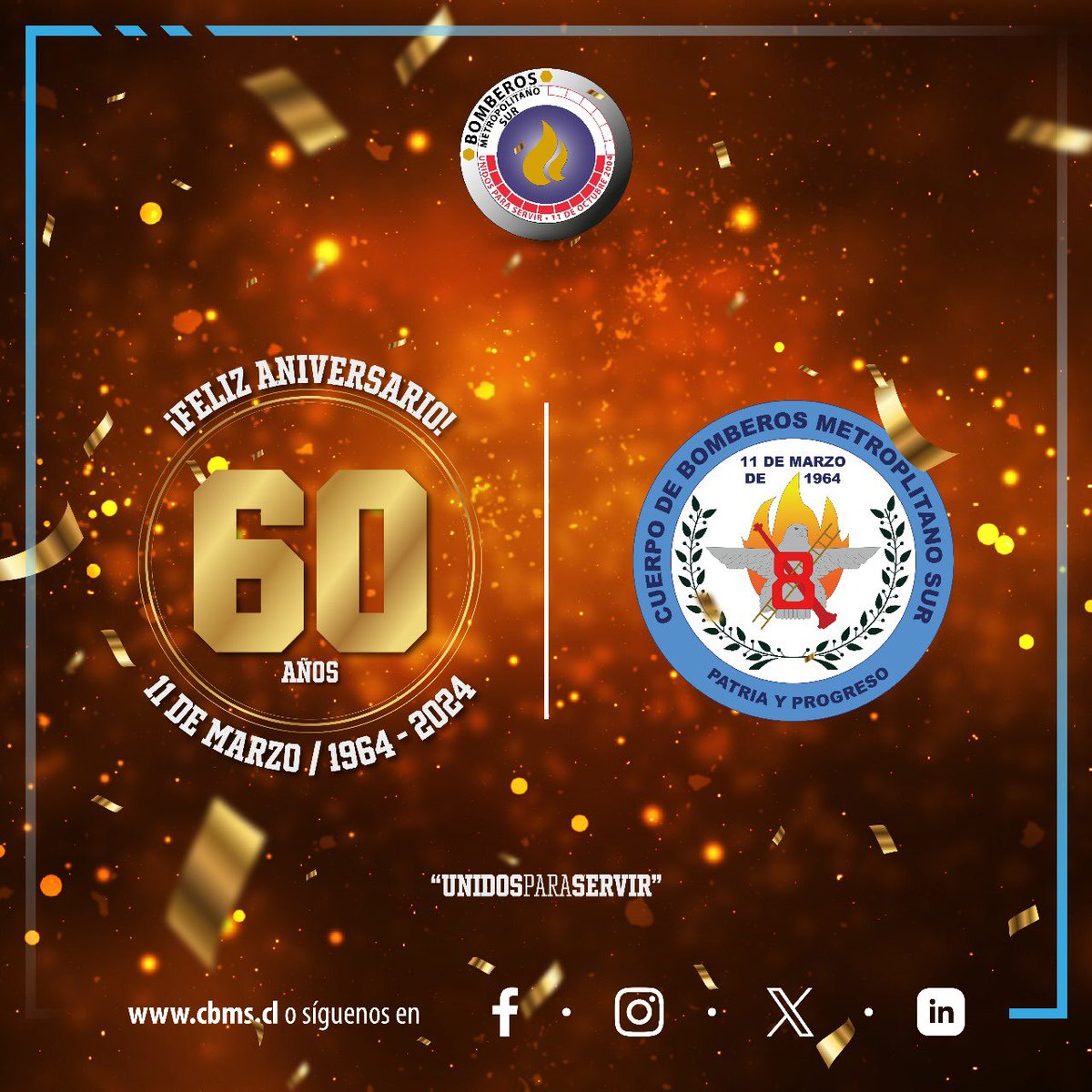 #SuperintendenteCBMS #ComandanteCBMS y todo el Honorable Directorio envían felicitaciones y un fraterno abrazo a cada uno y una de las personas que conforman la <a href="/bombaoctava/">Octava Compañia CBMS</a> en su 60º Aniversario al servicio de la comunidad de <a href="/muniloespejo/">Municipalidad de Lo Espejo</a> y donde el país lo requiera.