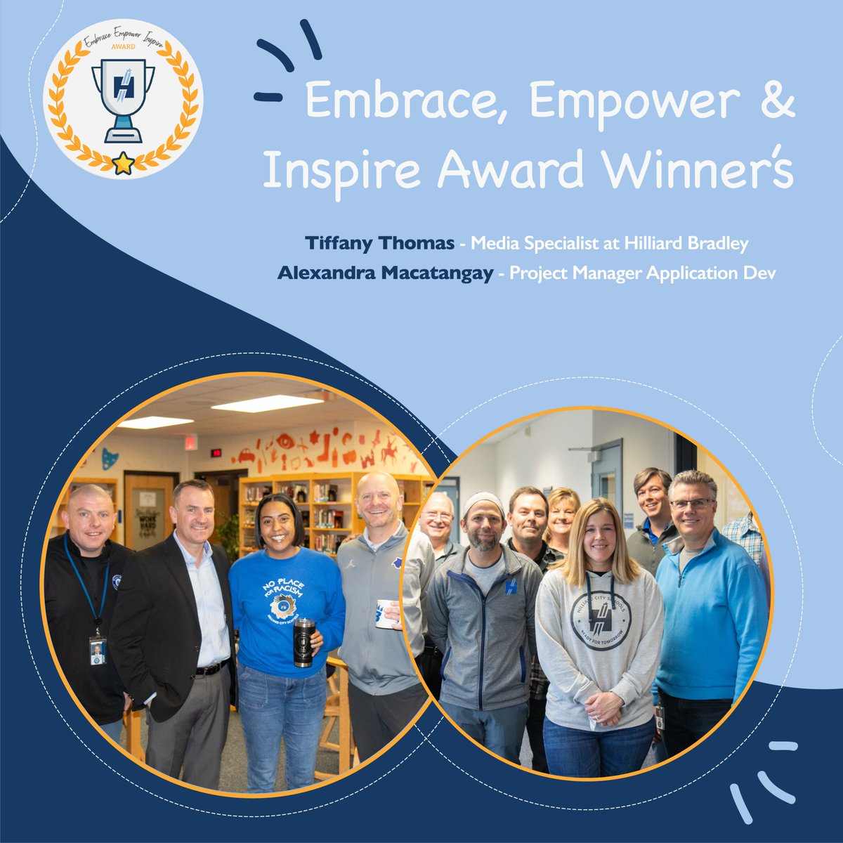 Congrats to these Embrace, Empower & Inspire Award winners, Tiffany Thomas and Alexandra Macatangay If you know a staff member who goes above and beyond, you can nominate them for next month’s award by clicking the link below: docs.google.com/forms/d/e/1FAI…