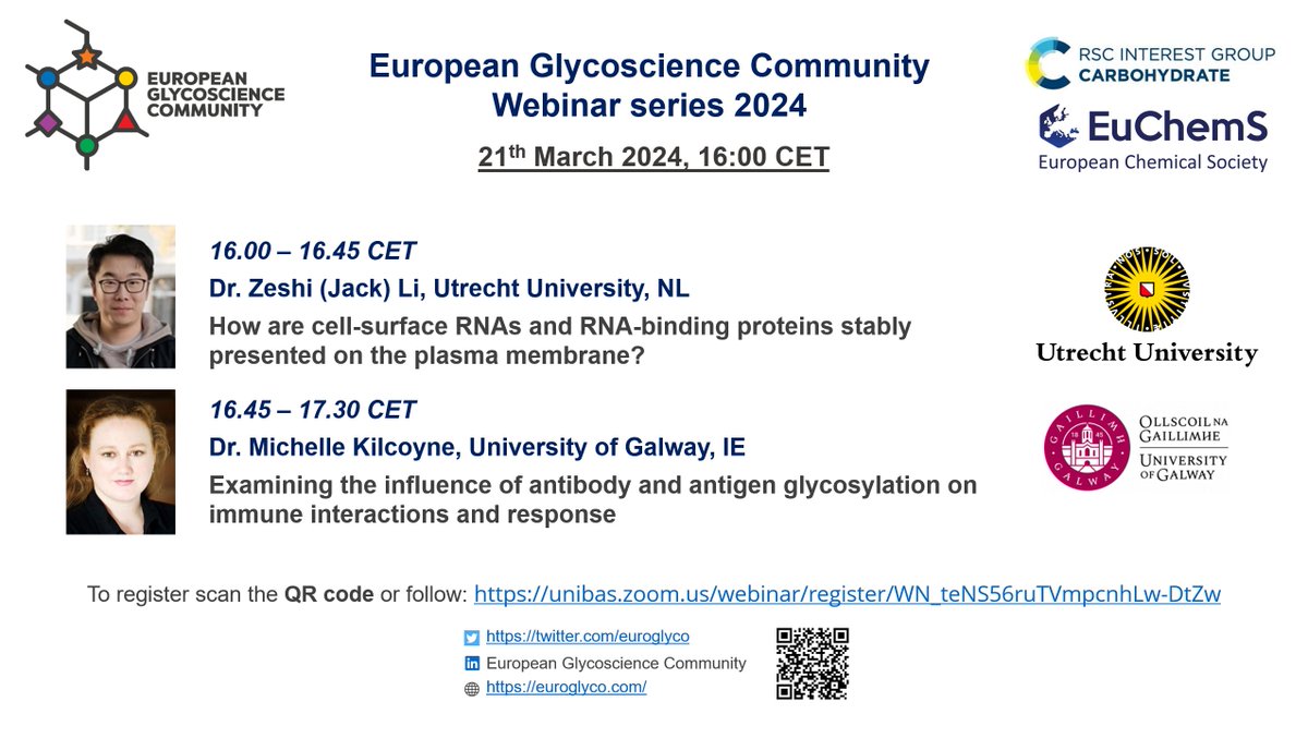 📢📢Don't miss the next EGC webinar on 21/03 at 4 PM CET! Join Zeshi Li (@zeshi_li) & Michelle Kilcoyne (@csgontour) for an analytical glycosciences session! #glycotime ✍Register now: tinyurl.com/2t83aa9p @ozglyco @glycoworld @glyconet_nce @acs_carb @EuChemS @Glyco_Alps