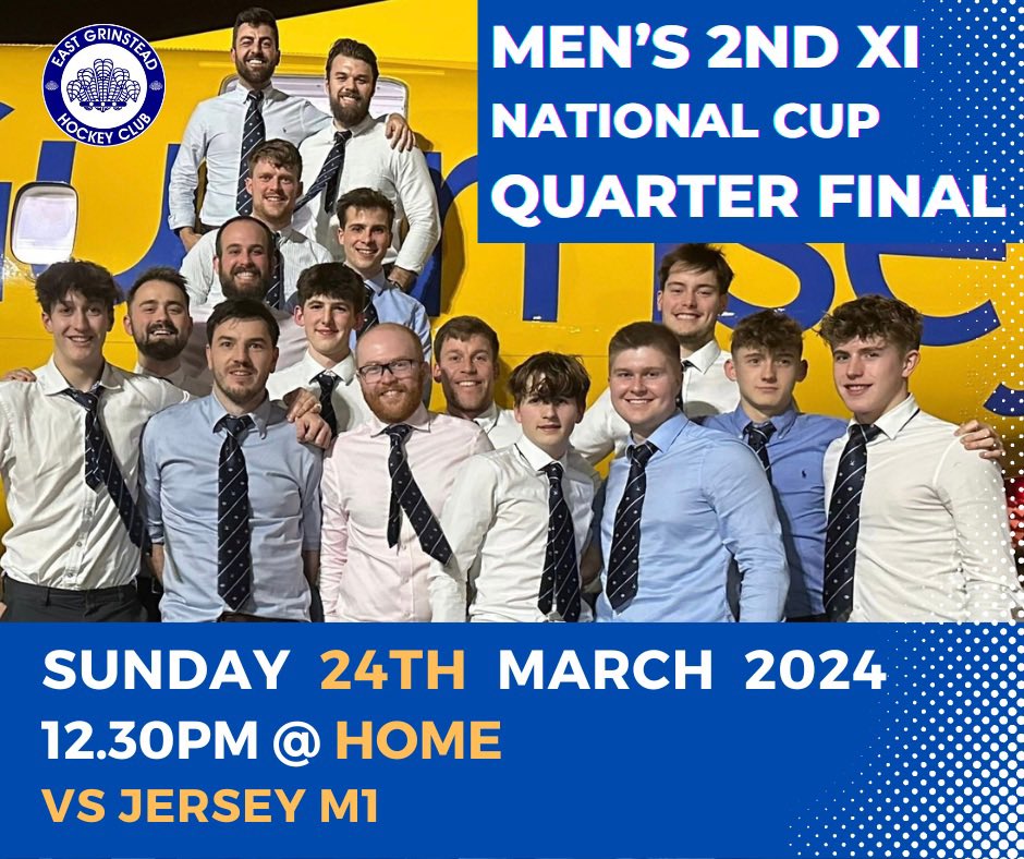 East Grinstead HC (@eghockeyclub) on Twitter photo 🔵 Cup - Quarterfinalists 🔵
•
Our Men’s 2nd XI are through to the QUARTERFINALS of the NATIONAL CUP 👏👊🏻
•
They’ve been drawn <a href="/JerseyHockey1/">Jersey Hockey</a> M1s in the next round @ HOME 👇
•
Get the date in the diary!!
•
All info in the slide above…👇
•
A BIG CROWD needed for this one. 🔵 Cup - Quarterfinalists 🔵
•
Our Men’s 2nd XI are through to the QUARTERFINALS of the NATIONAL CUP 👏👊🏻
•
They’ve been drawn <a href="/JerseyHockey1/">Jersey Hockey</a> M1s in the next round @ HOME 👇
•
Get the date in the diary!!
•
All info in the slide above…👇
•
A BIG CROWD needed for this one.