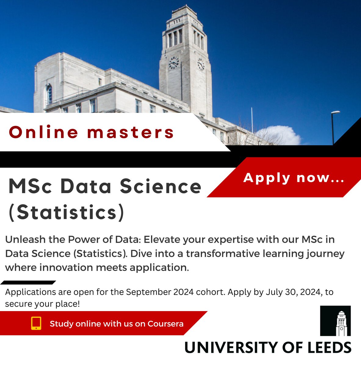 uoldigital's tweet image. Unlock your potential with our online #DataScience (Statistics) MSc📊
Master key data skills for dynamic careers in business, government, and beyond.
Apply by July 30 for the Sept 2024 cohort. Join our Mar 19 webinar to learn more! bit.ly/3PbDe7B
#DataScienceMasters
