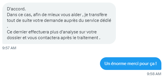 ClaireAllali's tweet photo. @REDbySFR Pas encore, mais après plus de 2h d'échanges, mon 3eme interlocuteur a compris le problème et va contacter le service approprié https://t.co/rCJcr8qgKj