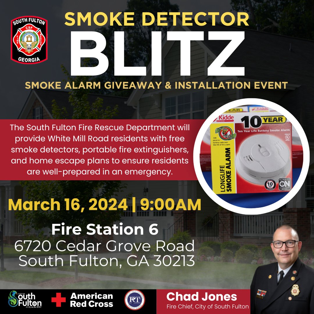 Join us on March 16 as the South Fulton Fire Rescue Department brings essential tools right to your doorstep! Let's work together to keep our community safe and prepared for any emergency. #cosfga #SouthFultonFireRescue #CommunitySafety