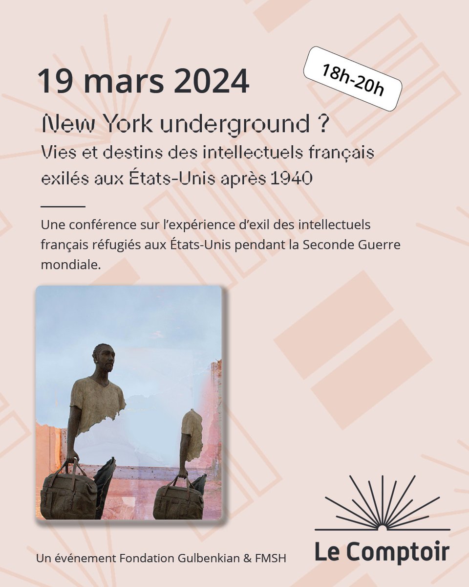 📅RENDEZ-VOUS Conférence sur l'exil des intellectuels français exilés aux États-Unis pendant la 2nde Guerre mondiale 👥 En présence du politiste Laurent Jeanpierre et de la sociologue Elisa Klüger. Organisé par @GulbenkianParis @FondationMSH infos 👉 shorturl.at/chFO1