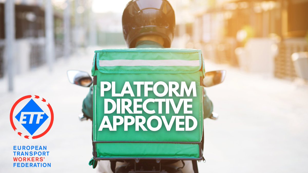 The Platform Work Directive has been adopted! 

This is a major step forward for decent work conditions and fair pay in the gig economy. ETF wants to thank all those who fought for it. From the worker to the policymaker. Now, let's get it implemented ASAP!
#PlatformWork…