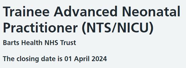 We are excited to announce the opening for Trainee ANNP positions, coupled with a MSc in Advanced Neonatal Practice at Queen Mary University of London. DMs welcome. Application link on NHS Jobs: jobs.nhs.uk/candidate/joba…