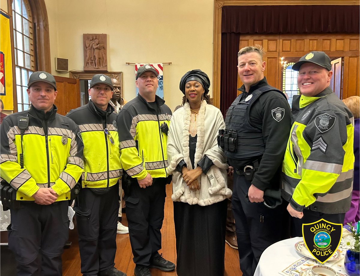 Yesterday we had the pleasure of welcoming the First Lady of the Republic of Sierra Leone, Her Excellency, Dr. Fatima Maada Bio to the City of Presidents. A ceremony was held at the United First Parish Church in Quincy where members of our CSU attended. #quincymapolice #quincy
